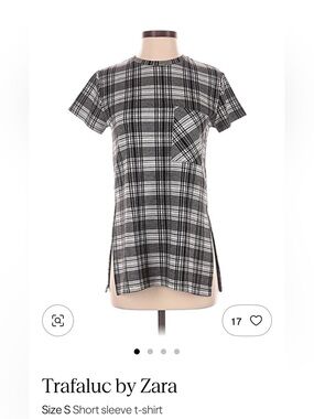 Zara Black and White Plaid Knit Tee with Chest Pocket